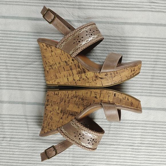 Jellypop Tan Gray Cork Wedge Sandals Size 7.5 NEW - Picture 5 of 10